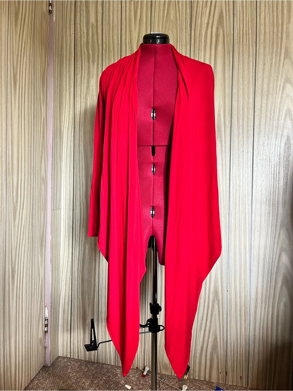 Tristan Red Open-Front Draped Cardigan Wrap
